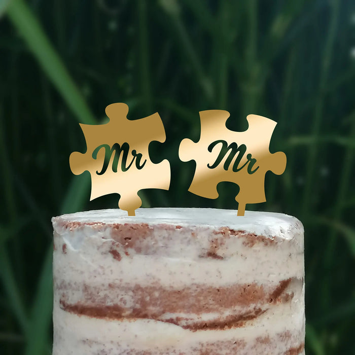 Cake Topper Puzzle, Mr & Mrs, Mr & Mr, Mrs & Mrs, Hochzeit, Verlobung, Acryl/Holz, Tortenstecker, Tortenfigur, Tortendeko, Hochzeitstorte, Herr und Frau, Tortenständer (Beere, Mr & Mr)