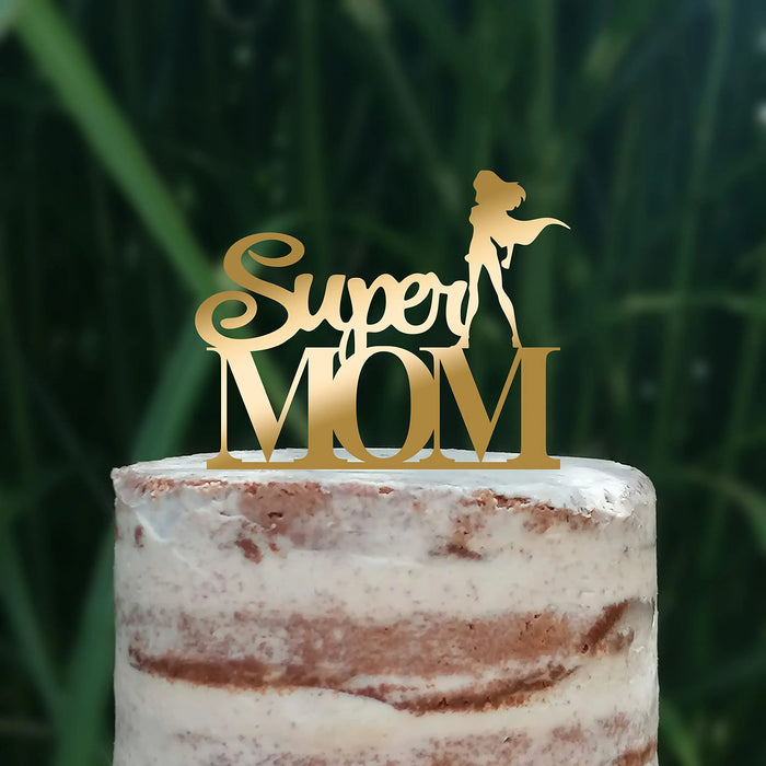Cake Topper (Super MOM) Acryl/Holz, Tortenstecker, Tortenfigur, Tortendeko, Torte, Tortenständer, Geburtstag, Muttertag (Beere)