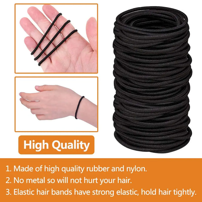 TIYUPA 100 Stück elastische Haarbänder, 2 mm elastische Haargummis, Pferdeschwanzhalter, große Haargummis ohne Metall, sanfte Gummibänder für Damen, Herren, Mädchen, Kinder, Schwarz