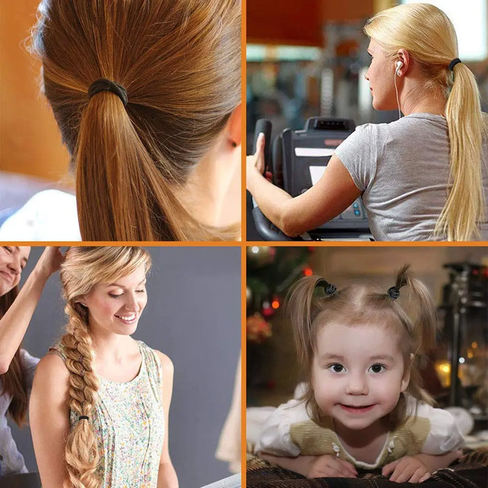 TIYUPA 100 Stück elastische Haarbänder, 2 mm elastische Haargummis, Pferdeschwanzhalter, große Haargummis ohne Metall, sanfte Gummibänder für Damen, Herren, Mädchen, Kinder, Schwarz