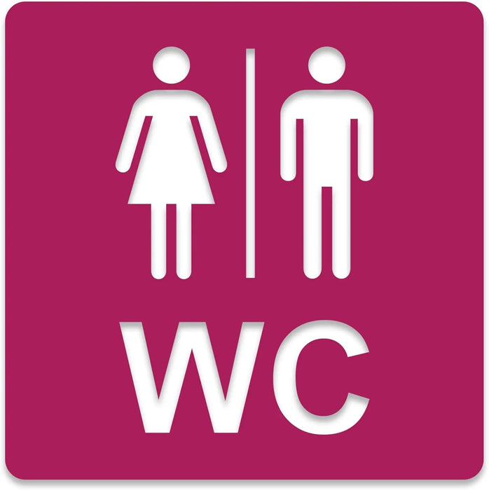3D WC Schild, Hochglanz, Matt, selbstklebend, Damen, Herren, Türschild, Piktogramm, Markierung, Toilette, Acryl/Holz (Beere)
