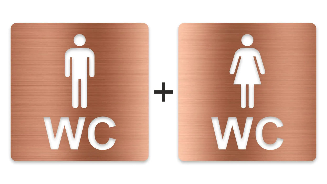3D WC Schild, Metall-Optik, Hochglanz/Matt, selbstklebend, Damen, Herren, Türschild, Hinweisschild, Toilette, Acryl/Holz (Damen, Beere)