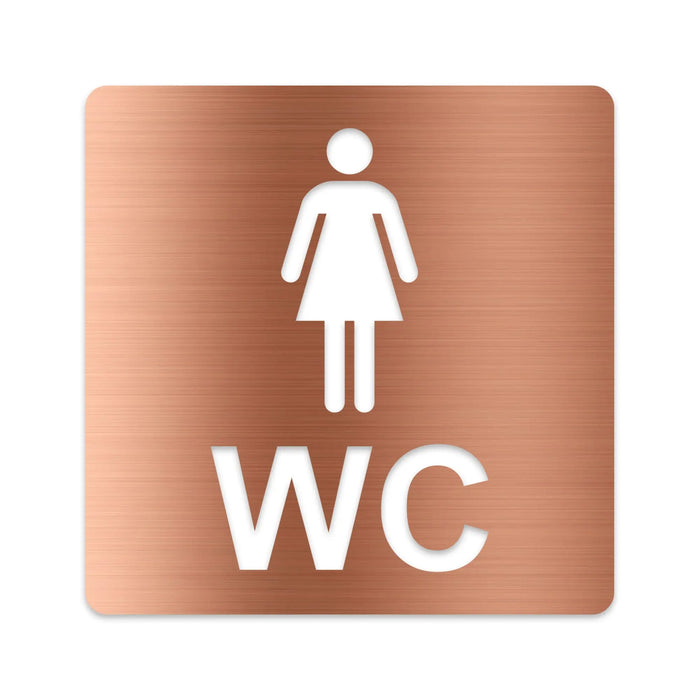 3D WC Schild, Metall-Optik, Hochglanz/Matt, selbstklebend, Damen, Herren, Türschild, Hinweisschild, Toilette, Acryl/Holz (Damen, Beere)