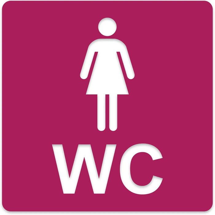 3D WC Schild, Metall-Optik, Hochglanz/Matt, selbstklebend, Damen, Herren, Türschild, Hinweisschild, Toilette, Acryl/Holz (Damen, Beere)