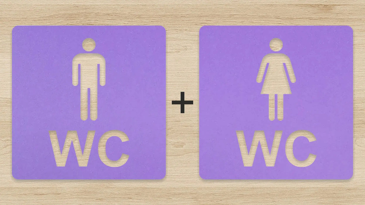 3D WC Schild, Metall-Optik, Hochglanz/Matt, selbstklebend, Damen, Herren, Türschild, Hinweisschild, Toilette, Acryl/Holz (Damen, Beere)