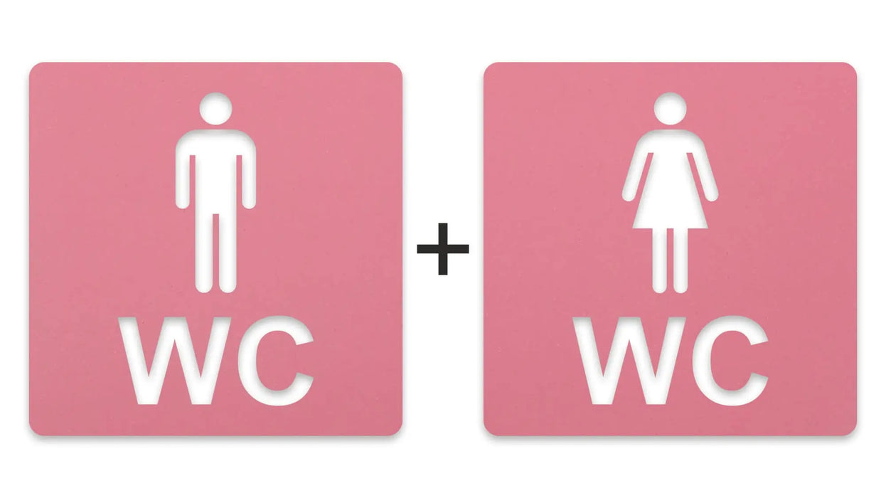3D WC Schild, Metall-Optik, Hochglanz/Matt, selbstklebend, Damen, Herren, Türschild, Hinweisschild, Toilette, Acryl/Holz (Damen, Beere)