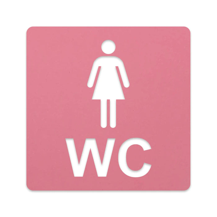 3D WC Schild, Metall-Optik, Hochglanz/Matt, selbstklebend, Damen, Herren, Türschild, Hinweisschild, Toilette, Acryl/Holz (Damen, Beere)