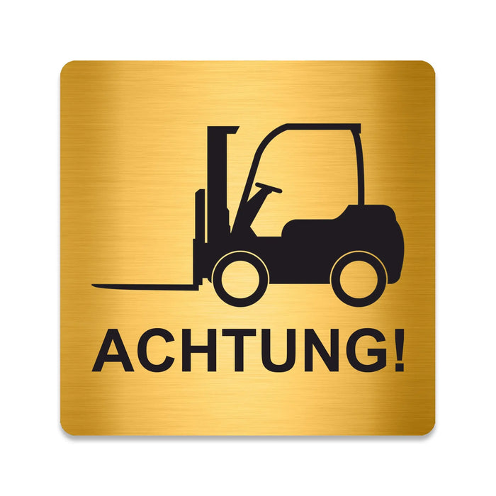 Blacked LaserTEC Leitsysteme - Acryl Schild - Eckig 12 x 12 cm - Selbstklebend - Gold gebürstet - Metall-Optik - UV beständig - Für Innen und Außen (Achtung)