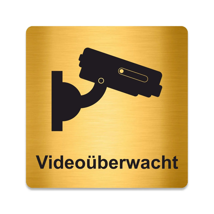 Blacked LaserTEC Leitsysteme - Acryl Schild - Eckig 12 x 12 cm - Selbstklebend - Gold gebürstet - Metall-Optik - UV beständig - Für Innen und Außen (Achtung)