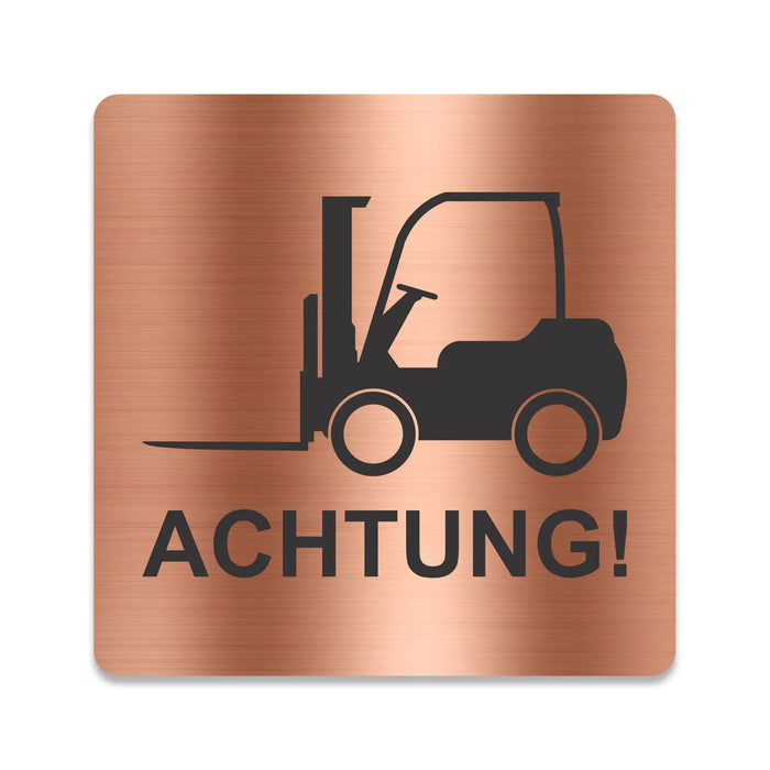 Blacked LaserTEC Leitsysteme - Acryl Schild - Eckig 12 x 12 cm - Selbstklebend - Kupfer gebürstet - Metall-Optik - UV beständig - Für Innen und Außen (Achtung)