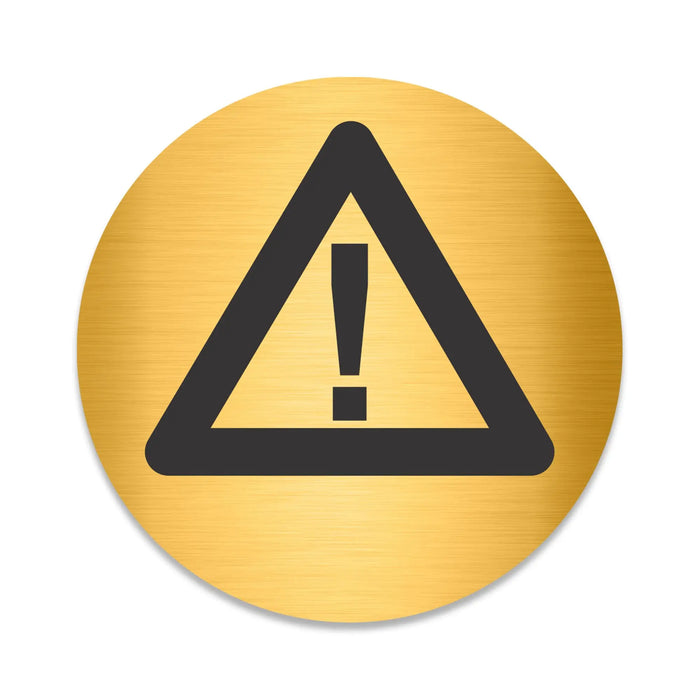 Blacked LaserTEC Leitsysteme - Acryl Schild - Rund 10 cm Durchmesser - Selbstklebend - Gold gebürstet - Metall-Optik - UV beständig - Für Innen und Außen (Achtung)
