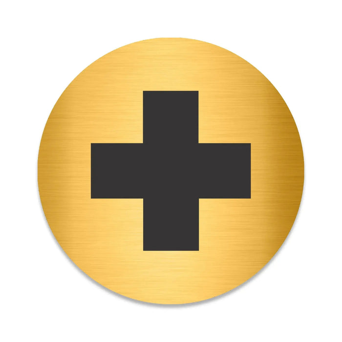 Blacked LaserTEC Leitsysteme - Acryl Schild - Rund 10 cm Durchmesser - Selbstklebend - Gold gebürstet - Metall-Optik - UV beständig - Für Innen und Außen (Achtung)