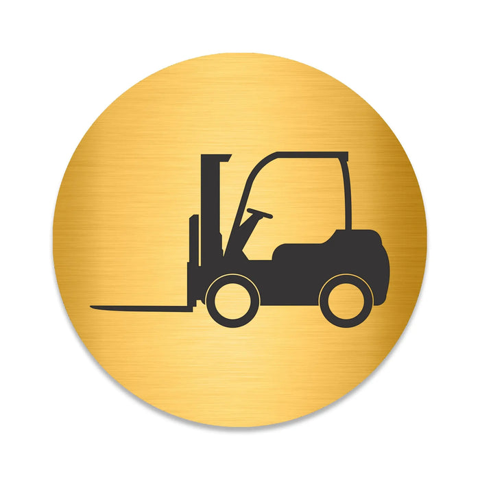 Blacked LaserTEC Leitsysteme - Acryl Schild - Rund 10 cm Durchmesser - Selbstklebend - Gold gebürstet - Metall-Optik - UV beständig - Für Innen und Außen (Achtung)