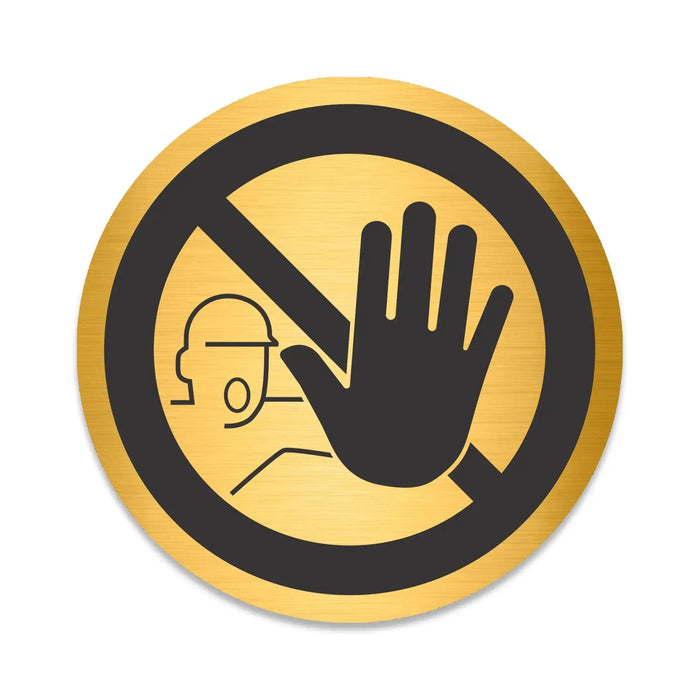 Blacked LaserTEC Leitsysteme - Acryl Schild - Rund 10 cm Durchmesser - Selbstklebend - Gold gebürstet - Metall-Optik - UV beständig - Für Innen und Außen (Achtung)