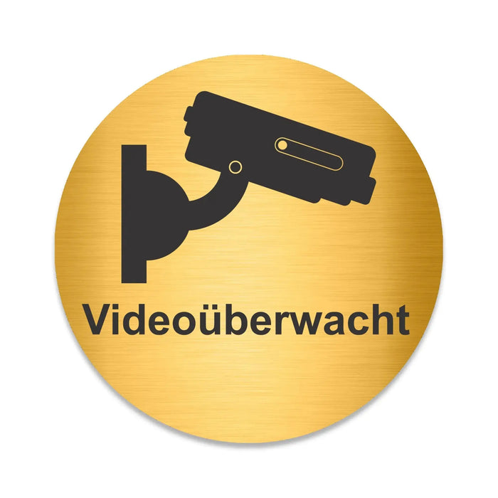 Blacked LaserTEC Leitsysteme - Acryl Schild - Rund 10 cm Durchmesser - Selbstklebend - Gold gebürstet - Metall-Optik - UV beständig - Für Innen und Außen (Achtung)