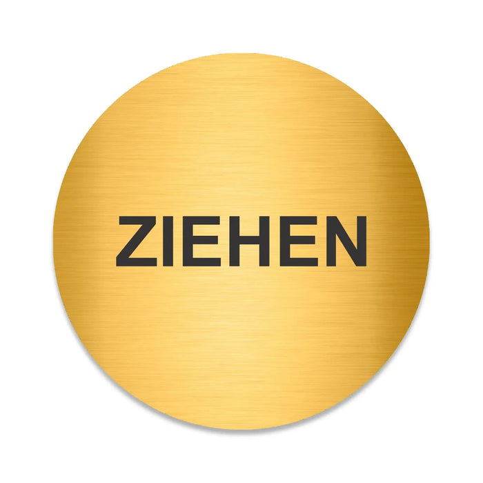 Blacked LaserTEC Leitsysteme - Acryl Schild - Rund 10 cm Durchmesser - Selbstklebend - Gold gebürstet - Metall-Optik - UV beständig - Für Innen und Außen (Achtung)