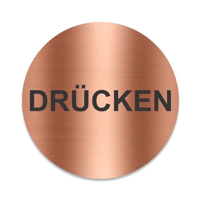Blacked LaserTEC Leitsysteme - Acryl Schild - Rund 10 cm Durchmesser - Selbstklebend - Kupfer gebürstet - Metall-Optik - UV beständig - Für Innen und Außen (Achtung)