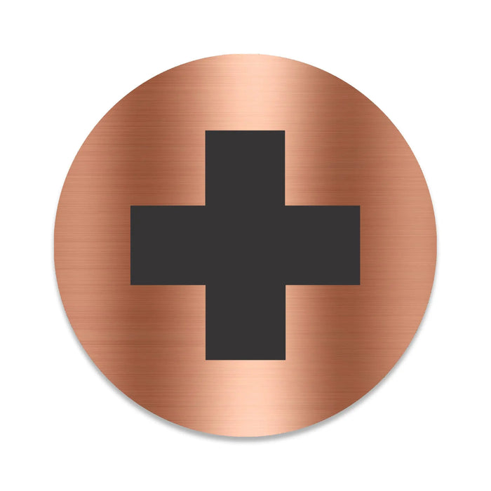 Blacked LaserTEC Leitsysteme - Acryl Schild - Rund 10 cm Durchmesser - Selbstklebend - Kupfer gebürstet - Metall-Optik - UV beständig - Für Innen und Außen (Achtung)
