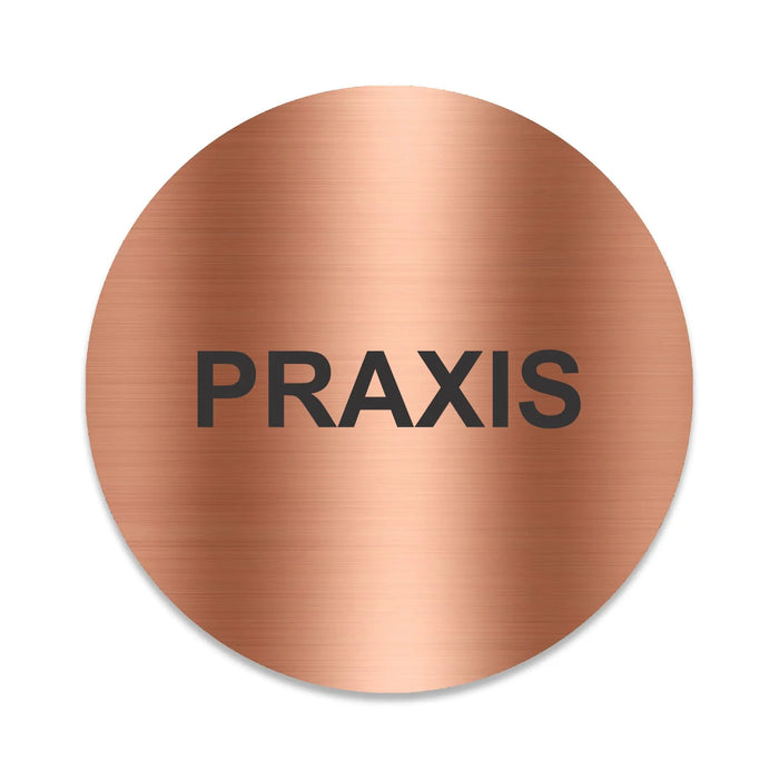 Blacked LaserTEC Leitsysteme - Acryl Schild - Rund 10 cm Durchmesser - Selbstklebend - Kupfer gebürstet - Metall-Optik - UV beständig - Für Innen und Außen (Achtung)
