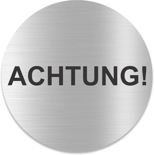 Blacked LaserTEC Leitsysteme - Acryl Schild - Rund 10 cm Durchmesser - Selbstklebend - Silber gebürstet - Metall-Optik - UV beständig - Für Innen und Außen (Achtung)