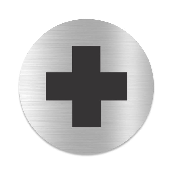 Blacked LaserTEC Leitsysteme - Acryl Schild - Rund 10 cm Durchmesser - Selbstklebend - Silber gebürstet - Metall-Optik - UV beständig - Für Innen und Außen (Achtung)