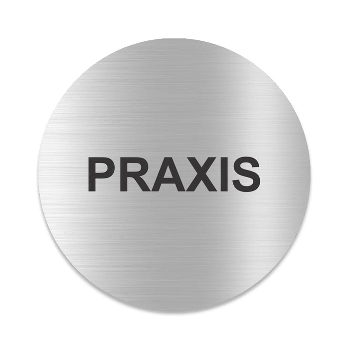 Blacked LaserTEC Leitsysteme - Acryl Schild - Rund 10 cm Durchmesser - Selbstklebend - Silber gebürstet - Metall-Optik - UV beständig - Für Innen und Außen (Achtung)