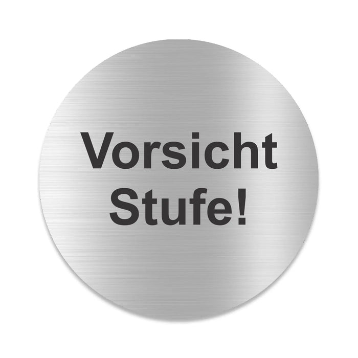 Blacked LaserTEC Leitsysteme - Acryl Schild - Rund 10 cm Durchmesser - Selbstklebend - Silber gebürstet - Metall-Optik - UV beständig - Für Innen und Außen (Achtung)
