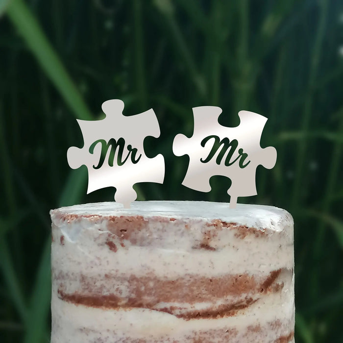 Cake Topper Puzzle, Mr & Mrs, Mr & Mr, Mrs & Mrs, Hochzeit, Verlobung, Acryl/Holz, Tortenstecker, Tortenfigur, Tortendeko, Hochzeitstorte, Herr und Frau, Tortenständer (Beere, Mr & Mr)