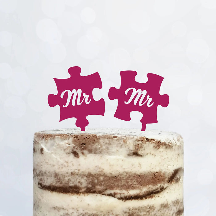 Cake Topper Puzzle, Mr & Mrs, Mr & Mr, Mrs & Mrs, Hochzeit, Verlobung, Acryl/Holz, Tortenstecker, Tortenfigur, Tortendeko, Hochzeitstorte, Herr und Frau, Tortenständer (Beere, Mr & Mr)