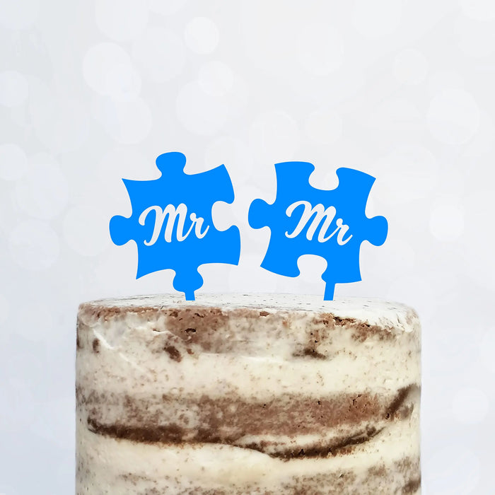 Cake Topper Puzzle, Mr & Mrs, Mr & Mr, Mrs & Mrs, Hochzeit, Verlobung, Acryl/Holz, Tortenstecker, Tortenfigur, Tortendeko, Hochzeitstorte, Herr und Frau, Tortenständer (Beere, Mr & Mr)