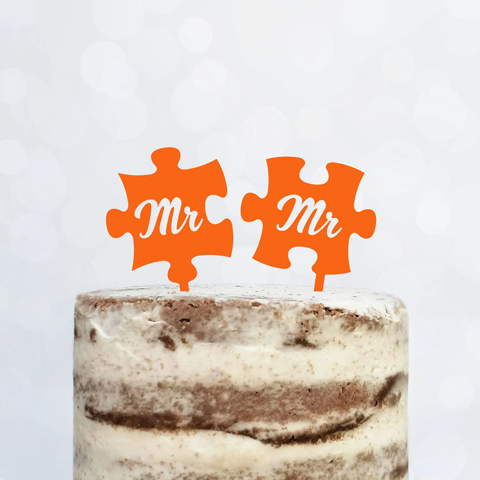 Cake Topper Puzzle, Mr & Mrs, Mr & Mr, Mrs & Mrs, Hochzeit, Verlobung, Acryl/Holz, Tortenstecker, Tortenfigur, Tortendeko, Hochzeitstorte, Herr und Frau, Tortenständer (Beere, Mr & Mr)