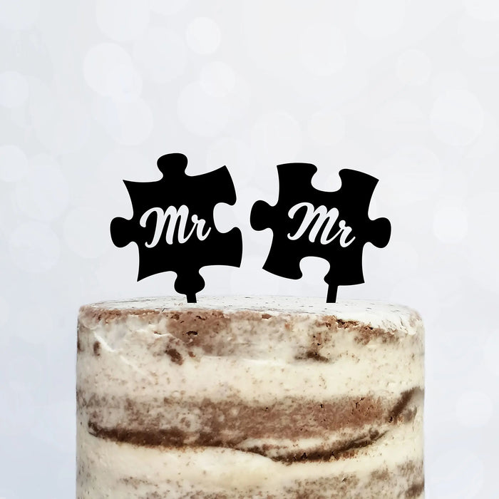 Cake Topper Puzzle, Mr & Mrs, Mr & Mr, Mrs & Mrs, Hochzeit, Verlobung, Acryl/Holz, Tortenstecker, Tortenfigur, Tortendeko, Hochzeitstorte, Herr und Frau, Tortenständer (Beere, Mr & Mr)