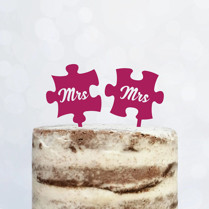 Cake Topper Puzzle, Mr & Mrs, Mr & Mr, Mrs & Mrs, Hochzeit, Verlobung, Acryl/Holz, Tortenstecker, Tortenfigur, Tortendeko, Hochzeitstorte, Herr und Frau, Tortenständer (Beere, Mr & Mr)