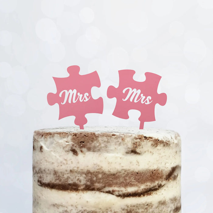 Cake Topper Puzzle, Mr & Mrs, Mr & Mr, Mrs & Mrs, Hochzeit, Verlobung, Acryl/Holz, Tortenstecker, Tortenfigur, Tortendeko, Hochzeitstorte, Herr und Frau, Tortenständer (Beere, Mr & Mr)