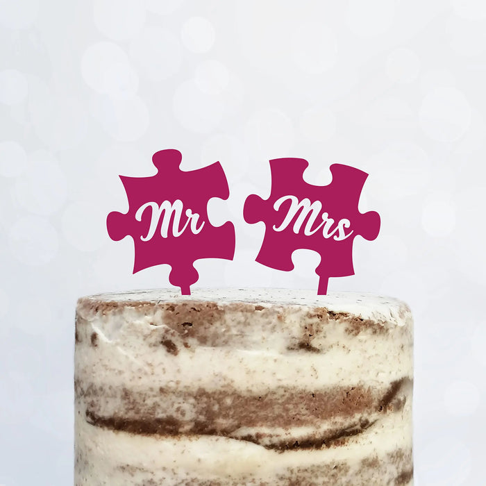 Cake Topper Puzzle, Mr & Mrs, Mr & Mr, Mrs & Mrs, Hochzeit, Verlobung, Acryl/Holz, Tortenstecker, Tortenfigur, Tortendeko, Hochzeitstorte, Herr und Frau, Tortenständer (Beere, Mr & Mr)