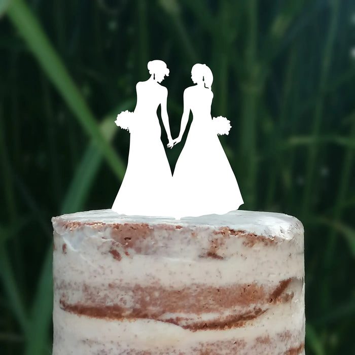 Cake Topper (Frauenpaar), Mrs & Mrs, Hochzeit, Verlobung, Trauung, Acryl/Holz, Tortenstecker, Tortenfigur, Tortendeko, Hochzeitstorte, Frau und Frau, Gay, Lesbisch, Cake Board (Beere)