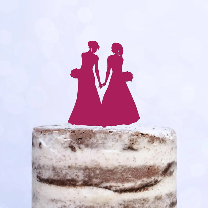 Cake Topper (Frauenpaar), Mrs & Mrs, Hochzeit, Verlobung, Trauung, Acryl/Holz, Tortenstecker, Tortenfigur, Tortendeko, Hochzeitstorte, Frau und Frau, Gay, Lesbisch, Cake Board (Beere)