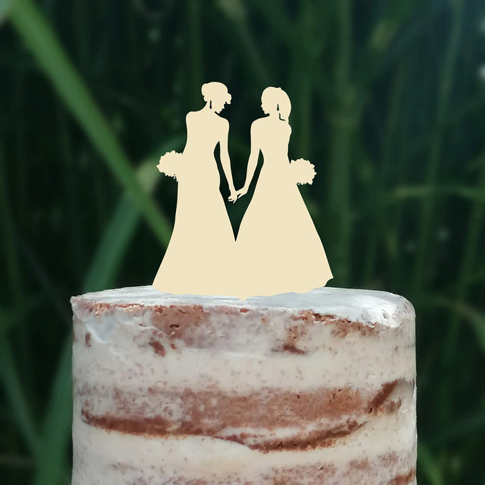 Cake Topper (Frauenpaar), Mrs & Mrs, Hochzeit, Verlobung, Trauung, Acryl/Holz, Tortenstecker, Tortenfigur, Tortendeko, Hochzeitstorte, Frau und Frau, Gay, Lesbisch, Cake Board (Beere)