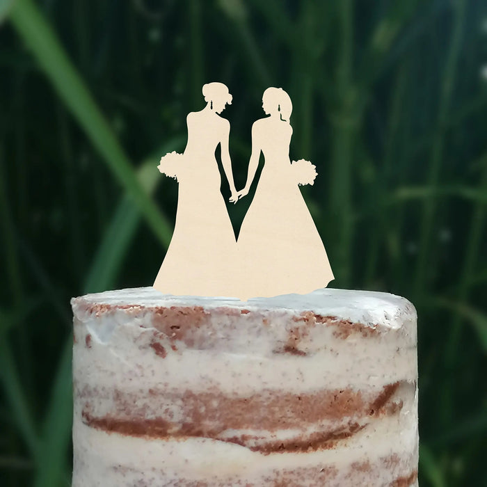 Cake Topper (Frauenpaar), Mrs & Mrs, Hochzeit, Verlobung, Trauung, Acryl/Holz, Tortenstecker, Tortenfigur, Tortendeko, Hochzeitstorte, Frau und Frau, Gay, Lesbisch, Cake Board (Beere)