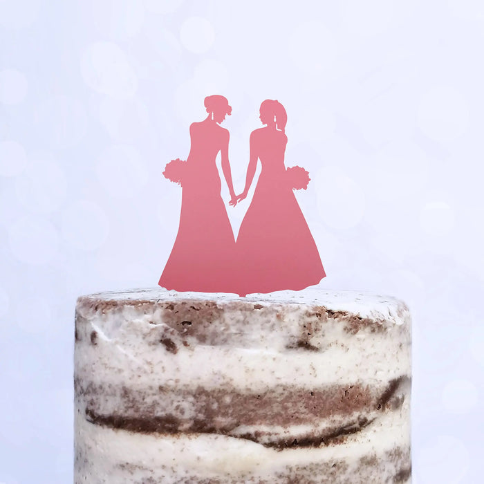 Cake Topper (Frauenpaar), Mrs & Mrs, Hochzeit, Verlobung, Trauung, Acryl/Holz, Tortenstecker, Tortenfigur, Tortendeko, Hochzeitstorte, Frau und Frau, Gay, Lesbisch, Cake Board (Beere)