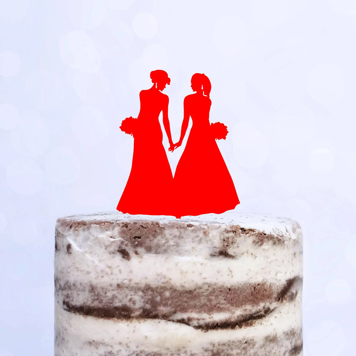 Cake Topper (Frauenpaar), Mrs & Mrs, Hochzeit, Verlobung, Trauung, Acryl/Holz, Tortenstecker, Tortenfigur, Tortendeko, Hochzeitstorte, Frau und Frau, Gay, Lesbisch, Cake Board (Beere)