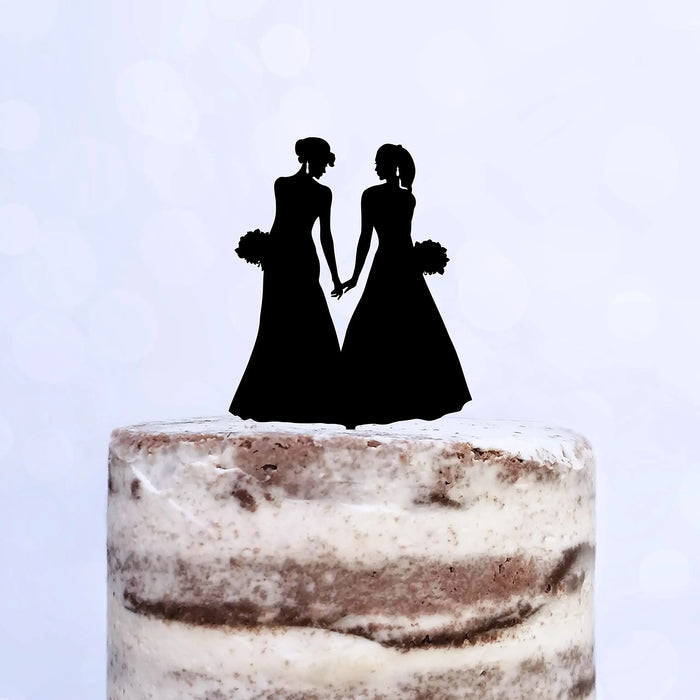 Cake Topper (Frauenpaar), Mrs & Mrs, Hochzeit, Verlobung, Trauung, Acryl/Holz, Tortenstecker, Tortenfigur, Tortendeko, Hochzeitstorte, Frau und Frau, Gay, Lesbisch, Cake Board (Beere)