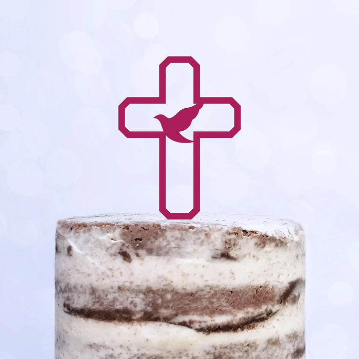 Cake Topper (Friedenstaube) Kreuz Taufe Konfirmation Kommunion Torte Kuchen Deko (Beere)
