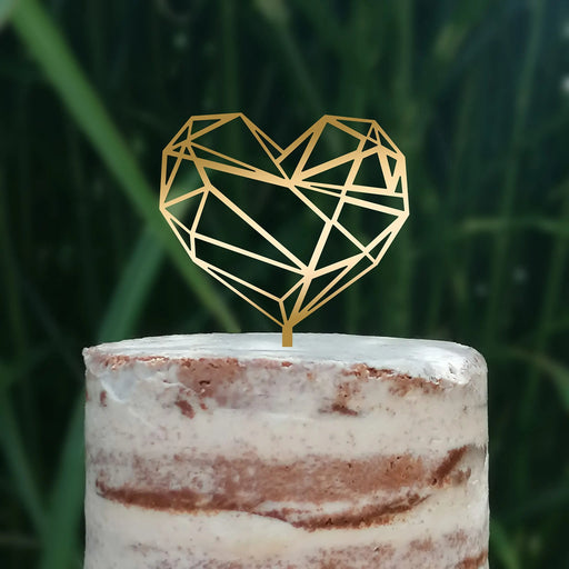 Cake Topper (Geometrisches Herz), Liebe, Love, Valentinstag, Hochzeit, Verlobung, Trauung, Acryl/Holz, Tortenstecker, Tortenfigur, Tortendeko, Hochzeitstorte, Tortenständer (Beere)