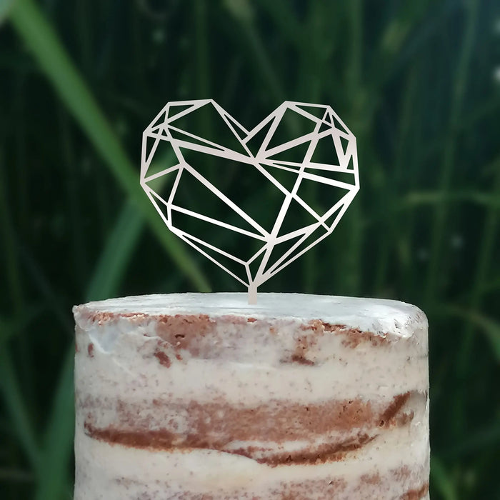 Cake Topper (Geometrisches Herz), Liebe, Love, Valentinstag, Hochzeit, Verlobung, Trauung, Acryl/Holz, Tortenstecker, Tortenfigur, Tortendeko, Hochzeitstorte, Tortenständer (Beere)