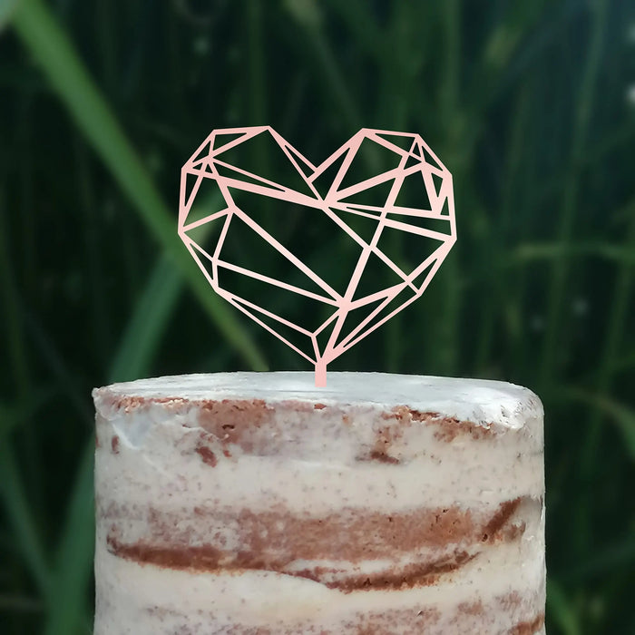 Cake Topper (Geometrisches Herz), Liebe, Love, Valentinstag, Hochzeit, Verlobung, Trauung, Acryl/Holz, Tortenstecker, Tortenfigur, Tortendeko, Hochzeitstorte, Tortenständer (Beere)