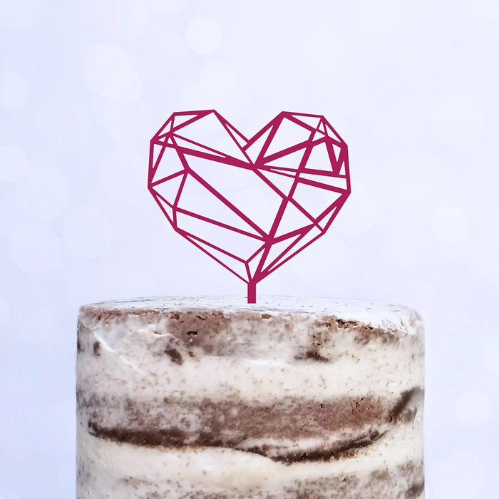 Cake Topper (Geometrisches Herz), Liebe, Love, Valentinstag, Hochzeit, Verlobung, Trauung, Acryl/Holz, Tortenstecker, Tortenfigur, Tortendeko, Hochzeitstorte, Tortenständer (Beere)