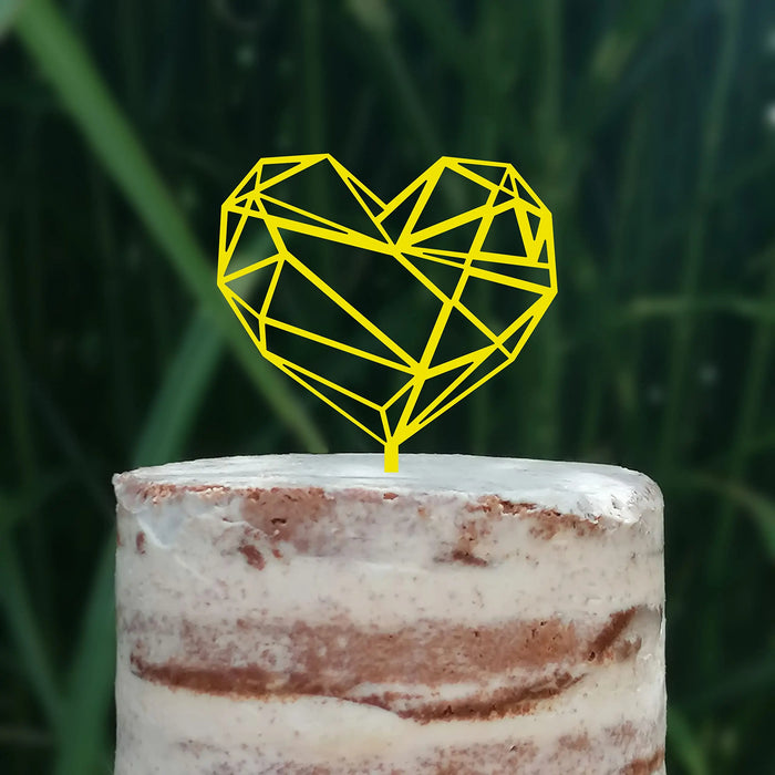 Cake Topper (Geometrisches Herz), Liebe, Love, Valentinstag, Hochzeit, Verlobung, Trauung, Acryl/Holz, Tortenstecker, Tortenfigur, Tortendeko, Hochzeitstorte, Tortenständer (Beere)