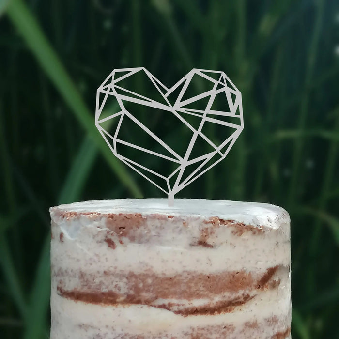 Cake Topper (Geometrisches Herz), Liebe, Love, Valentinstag, Hochzeit, Verlobung, Trauung, Acryl/Holz, Tortenstecker, Tortenfigur, Tortendeko, Hochzeitstorte, Tortenständer (Beere)