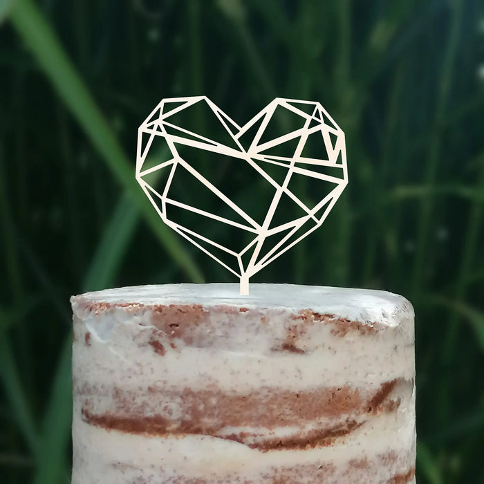 Cake Topper (Geometrisches Herz), Liebe, Love, Valentinstag, Hochzeit, Verlobung, Trauung, Acryl/Holz, Tortenstecker, Tortenfigur, Tortendeko, Hochzeitstorte, Tortenständer (Beere)